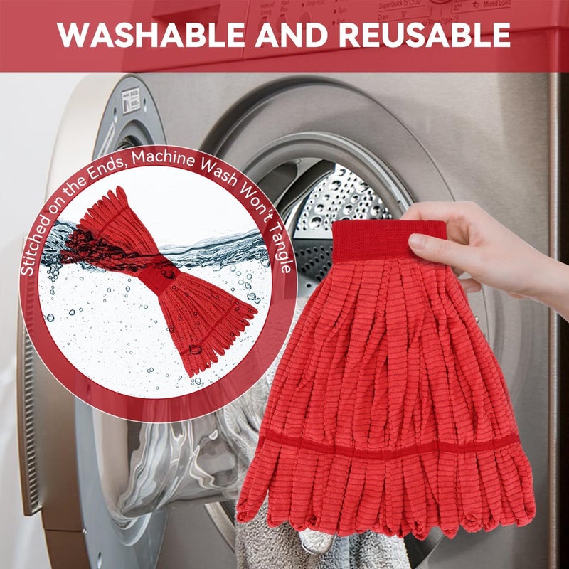 BeiLan Heavy Duty Commercial Mop Head Replacement for Rubbermaid: 3 Packs 14oz Microfiber Tube Lint Free Industrial Heavy Duty Mop Head for Floor Cleaning - Super Absorbent & Bleach-Safe (Red) - Image 4